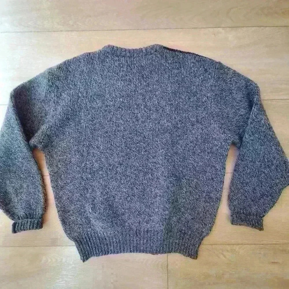 Oleg Cassini XL sweater pure new wool blue crewneck patchwork chunky vintage - Picture 3 of 6